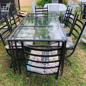 8 seater wrought iron patio set with side server