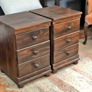 Pair of solid wood 3 drawer bed pedestals