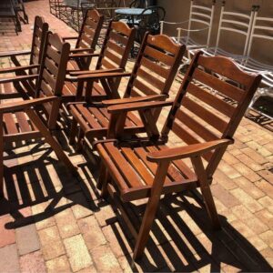 Solid wooden patio chairs x6